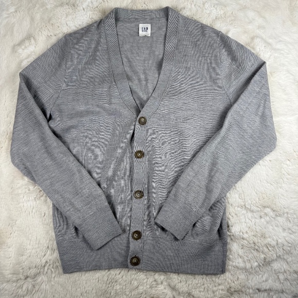 Gap 100% Merino Wool Button Up Cardigan Sweater Grey Men's Small - Picture 1 of 8